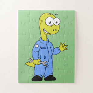 Puzzle Illustration D'Un Mécanique Brontosaurus.