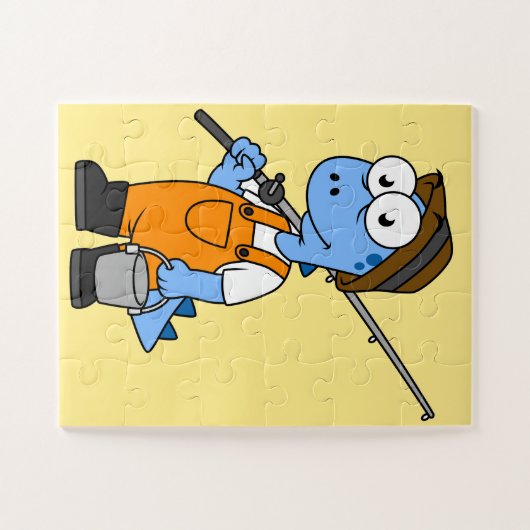 Puzzle Illustration D'Un Pêcheur D'Allosaurus. (Horizontal)