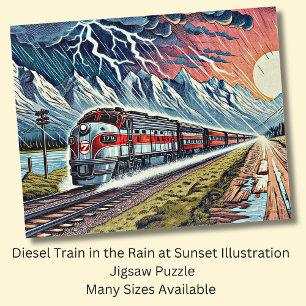Puzzle Illustration d'un train diesel sous la pluie au co