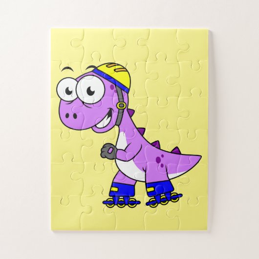 Puzzle Illustration D'Un Tyrannosaurus Rex De Patinage. (Vertical)