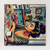 Puzzle Illustration d'une femme faisant un casse-tête (Horizontal)