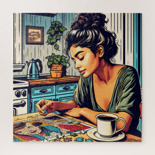 Puzzle Illustration d'une femme faisant un casse-tête