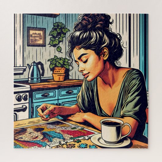 Puzzle Illustration d'une femme faisant un casse-tête (Vertical)