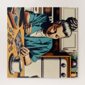 Puzzle Illustration d'une femme faisant un casse-tête (Horizontal)