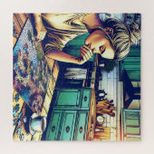 Puzzle Illustration d'une femme faisant un casse-tête (Horizontal)