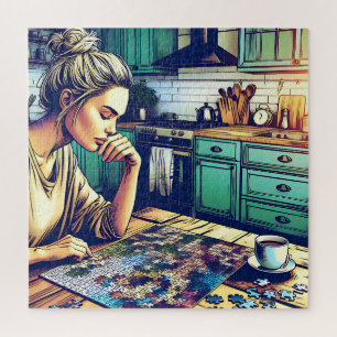 Puzzle Illustration d'une femme faisant un casse-tête