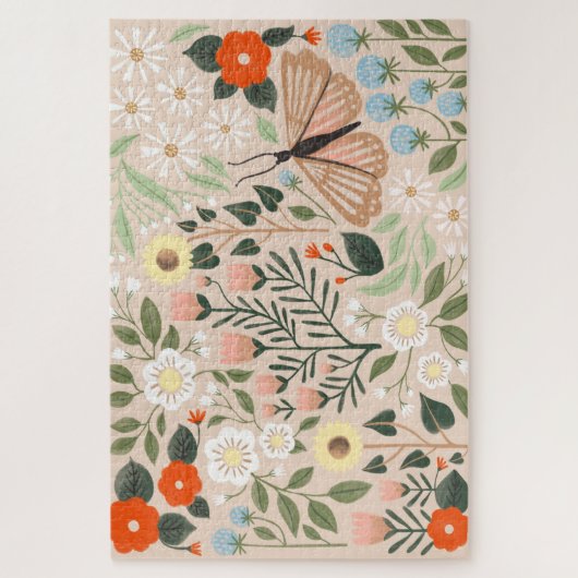 Puzzle Illustration florale Brown Boho-Chic rose rustique (Vertical)