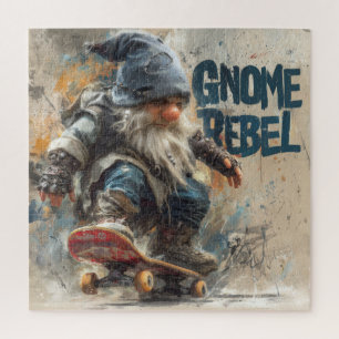 Puzzle illustration graphique de gnome rebelle en skatebo