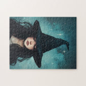 Puzzle Illustration nocturne étoilée de sorcière (Horizontal)