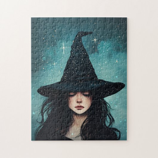 Puzzle Illustration nocturne étoilée de sorcière (Vertical)