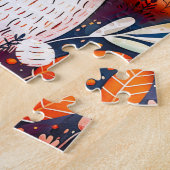 Puzzle Illustration of bear hugging rabbit in forest. (Côté)