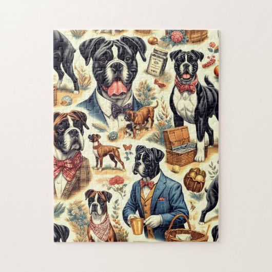 Puzzle Illustration Retro Boxer Dog (Vertical)