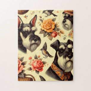Puzzle Illustration Retro Cute Schnauzer
