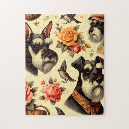 Puzzle Illustration Retro Cute Schnauzer (Vertical)