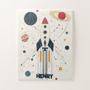 Puzzle Illustration Retro Space Rocket