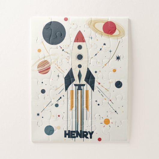 Puzzle Illustration Retro Space Rocket (Vertical)