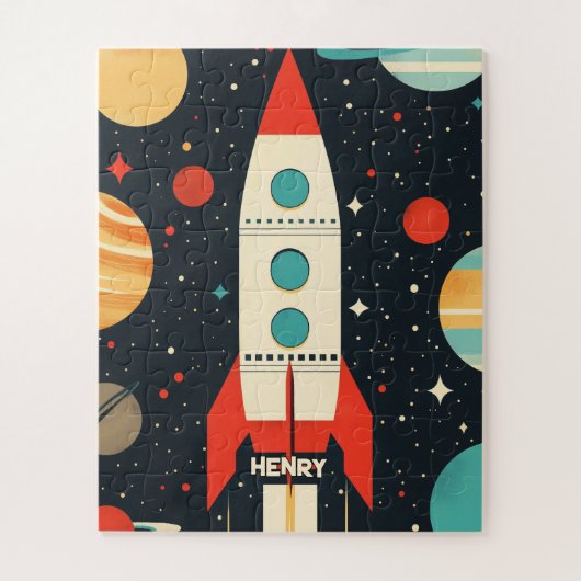 Puzzle Illustration Retro Space Rocket (Vertical)
