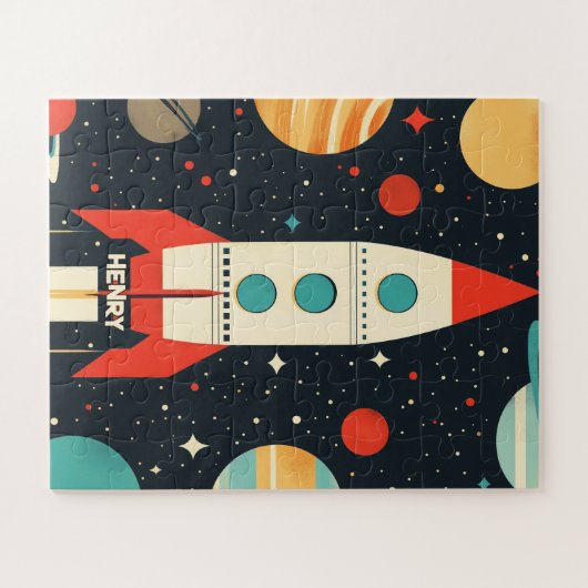Puzzle Illustration Retro Space Rocket (Horizontal)
