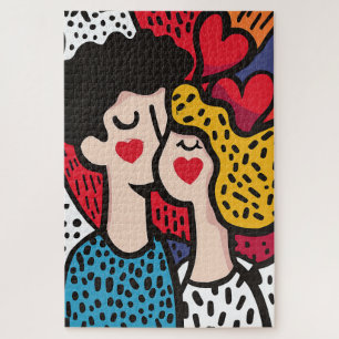 Puzzle Illustration romantique d'un couple amoureux