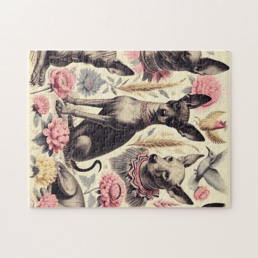 Puzzle Illustration sans couture Retro Xoloitzcuintle (Horizontal)