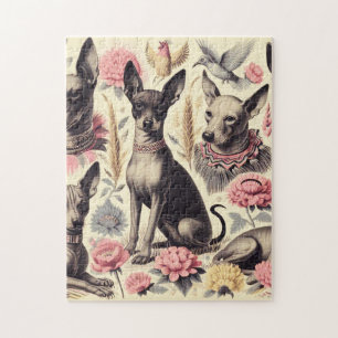 Puzzle Illustration sans couture Retro Xoloitzcuintle