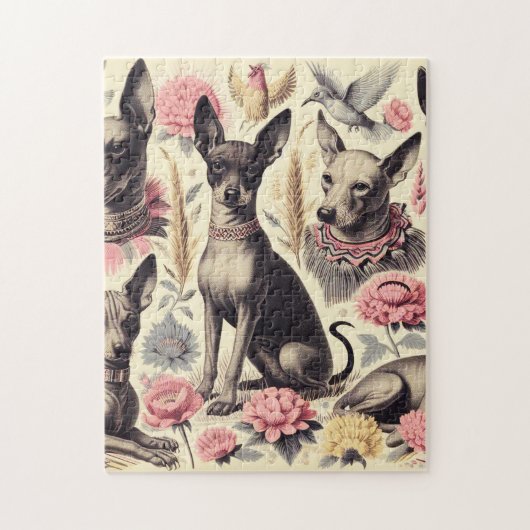 Puzzle Illustration sans couture Retro Xoloitzcuintle (Vertical)