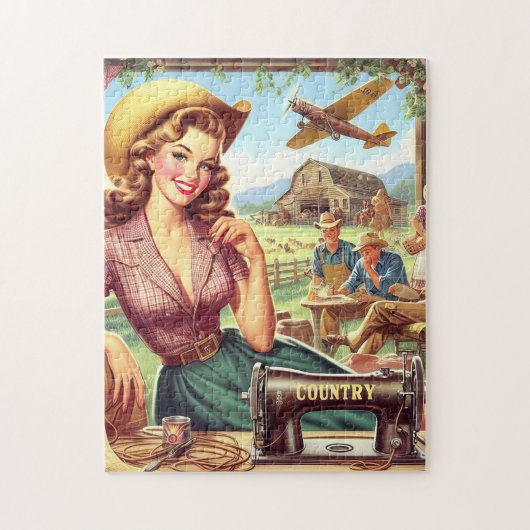 Puzzle Illustration vintage Country Girl (Vertical)