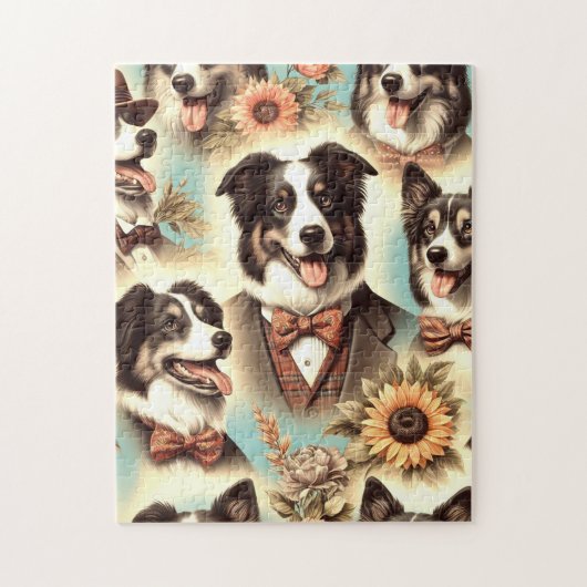 Puzzle Illustration vintage des bordures Collie (Vertical)