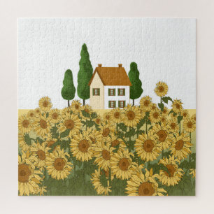 Puzzle Illustration Vintage du champ de tournesols de la