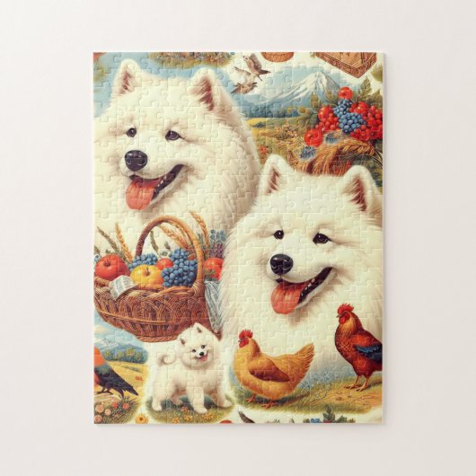 Puzzle Illustration vintage Samoyed Dog (Vertical)