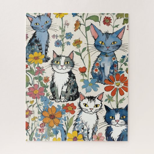 Puzzle Illustrations de chats mignons avec floral Fleur s (Vertical)