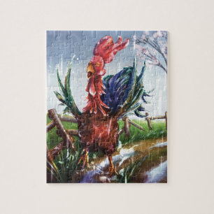 Puzzle Illustré du Coq sous la Pluie de Printemps