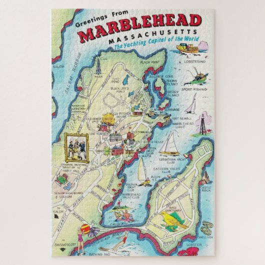 Puzzle illustré vintage de Marblehead (Vertical)