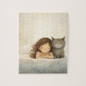 Puzzle Image mignonne de petite fille et chat (Vertical)