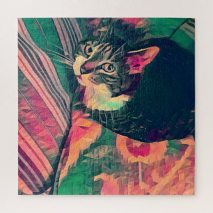 Puzzle Image numérique coloré d'un petit chat tigré sur d