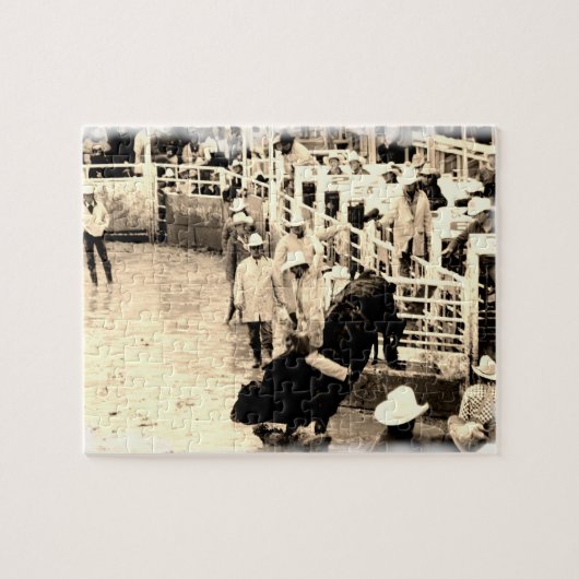 Puzzle Image s'opposante de cavalier de rodéo de Taureau (Horizontal)