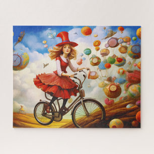 Puzzle Imaginaire coloré fille d'imagination sur un vélo