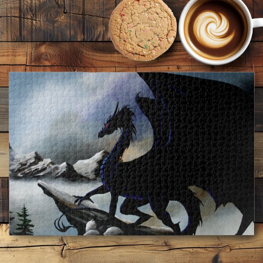 Puzzle Imaginaire de Dragon Noir Montagnes Bleues