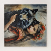 Puzzle Imaginaire de fille slave et loup mystique (Horizontal)