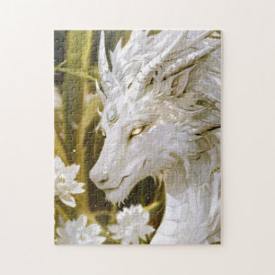 Puzzle Imaginaire Dragon blanc et or avec fleurs