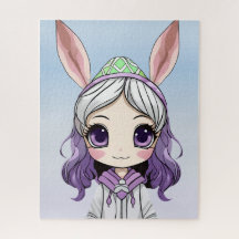 Imaginaire fille avec des oreilles lapin Jigsaw Pu