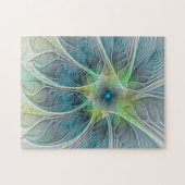 Puzzle Imaginaire fleuri Moderne Bleu Vert Fractal Fleur (Horizontal)
