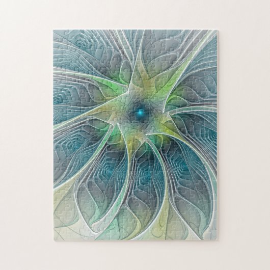 Puzzle Imaginaire fleuri Moderne Bleu Vert Fractal Fleur (Vertical)