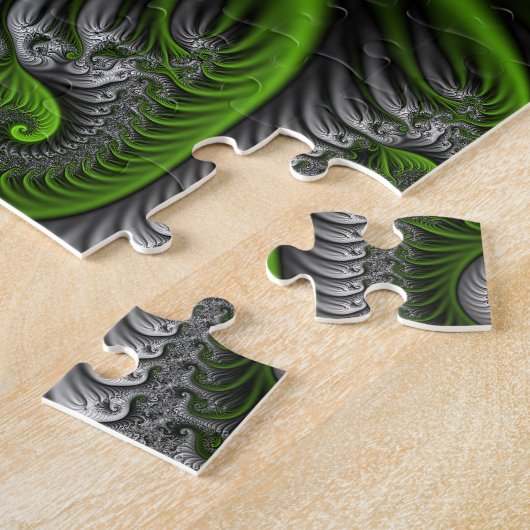 Puzzle Imaginaire Monde Vert Et Gris Art Fractal Abstrait (Côté)