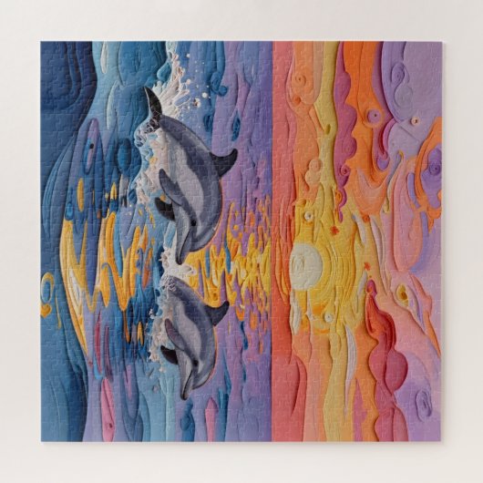 Puzzle Impasto Dolphins and Ocean Waves (Horizontal)
