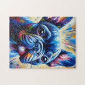 Puzzle Impression acrylique bleue de Bouledogue français  (Horizontal)