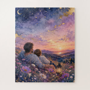 Puzzle Impression d'art aquarelle Père et Enfant contempl