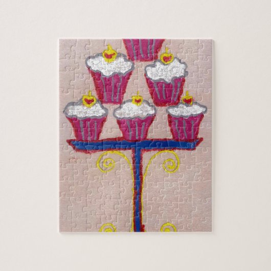 Puzzle Impression d'art de Cupcake avec Cerise et Fond Ro (Vertical)