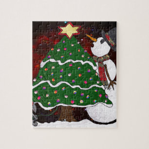 Puzzle Impression d'art Surprise Bonhomme de Neige Arbre