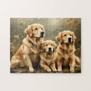Puzzle Impression de chiens Retriever dorés vintage